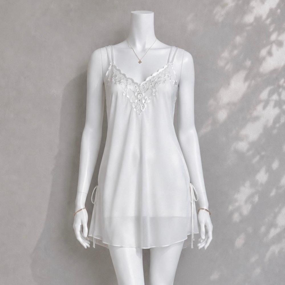 Oscar de la Renta Pink Label White Bridal Slip Dress M Y2K Coquette Chemise